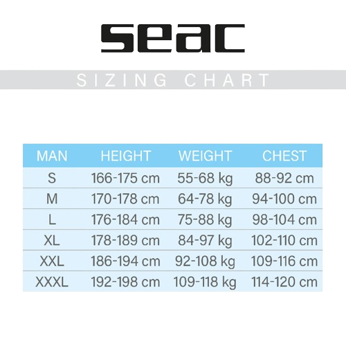 Seac Unifleece Size Chart