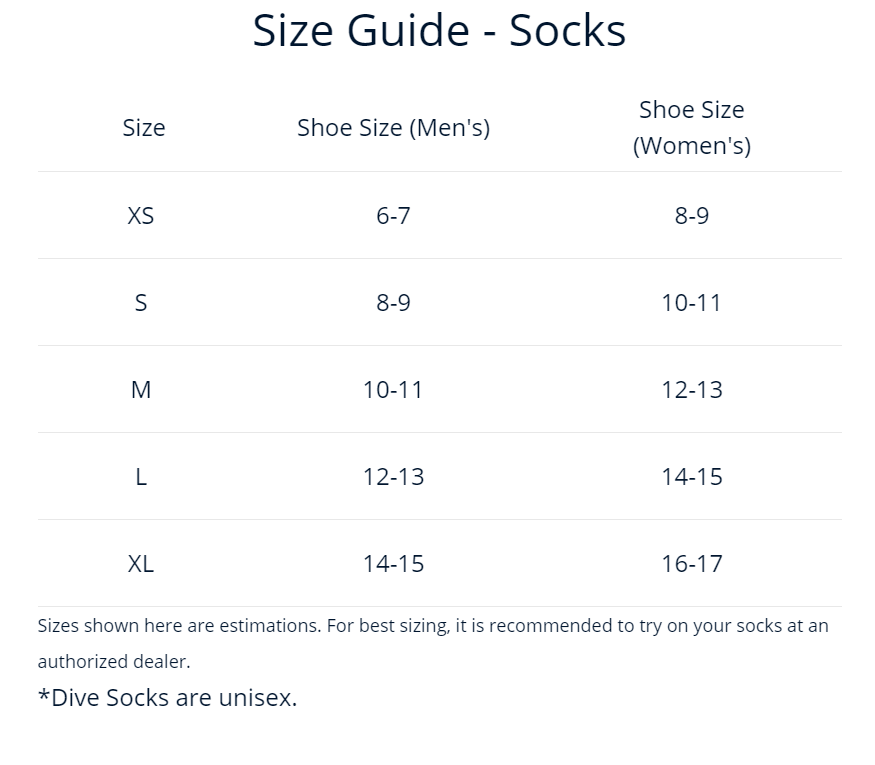 Aqua Lung 3mm Ergo High Top Neoprene Socks Size Chart