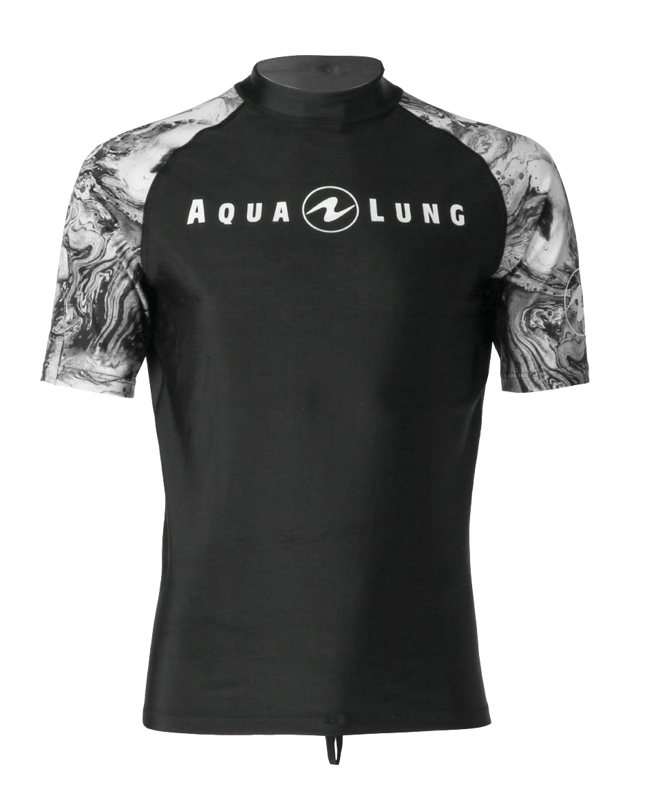 Aqua Lung Men's Short Sleeve Aqua Rash Guard Black/White