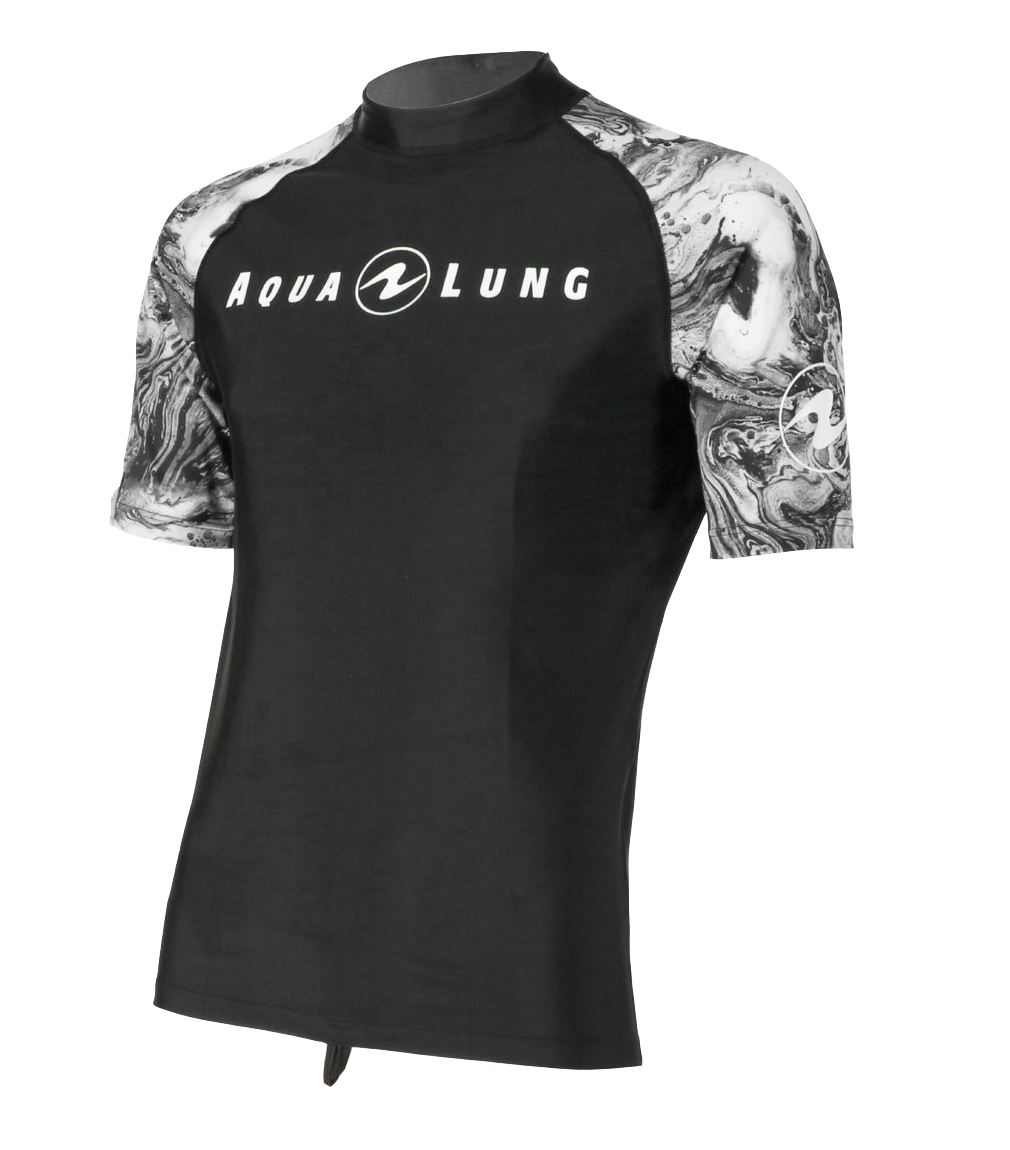 Aqua Lung Men's Short Sleeve Aqua Rash Guard Black/White