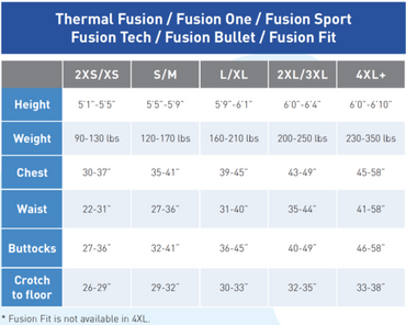 Aqua Lung Thermal Fusion Undergarment Size Chart