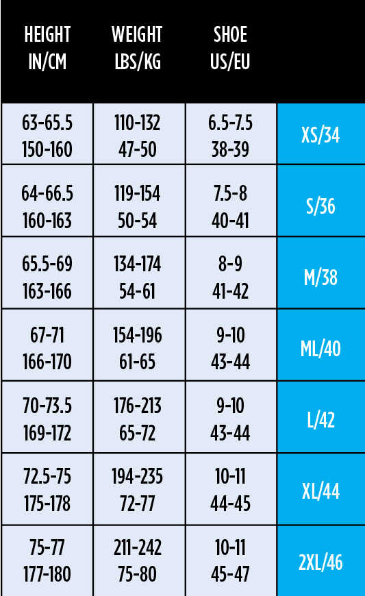 Aqua Lung Women's Blizzard Pro Drysuit Size Chart