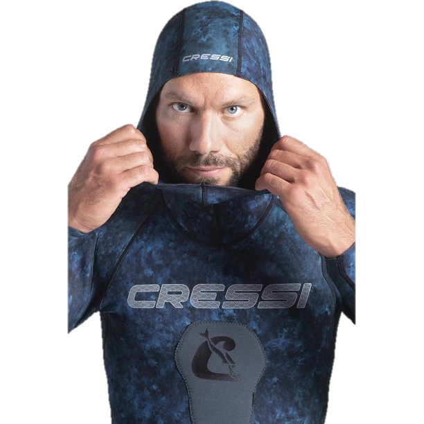 Cressi 2mm Tokugawa Men's 2-Piece Nylon Blue Camo Wetsuit w/ Hood