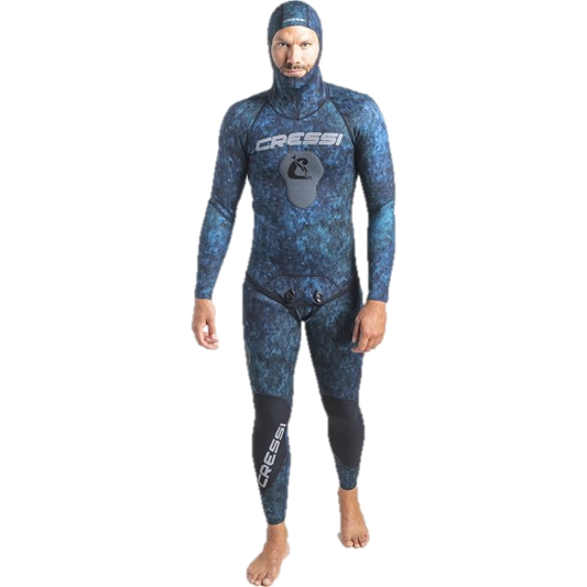 Cressi 2mm Tokugawa Men's 2-Piece Nylon Blue Camo Wetsuit w/ Hood