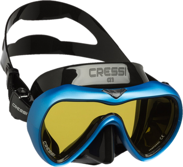 Cressi A1 Mask w Anti-Fog Lens - Black & Blue - Yellow  Lens