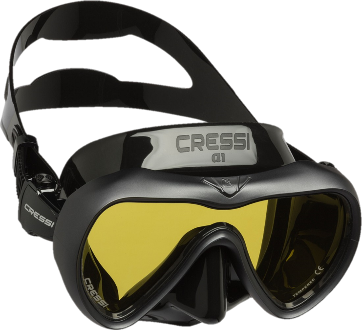 Cressi A1 Mask w Anti-Fog Lens - Black & Graphite - Yellow Lens