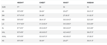 Hollis AUG 450 Men's Bottoms Size Chart