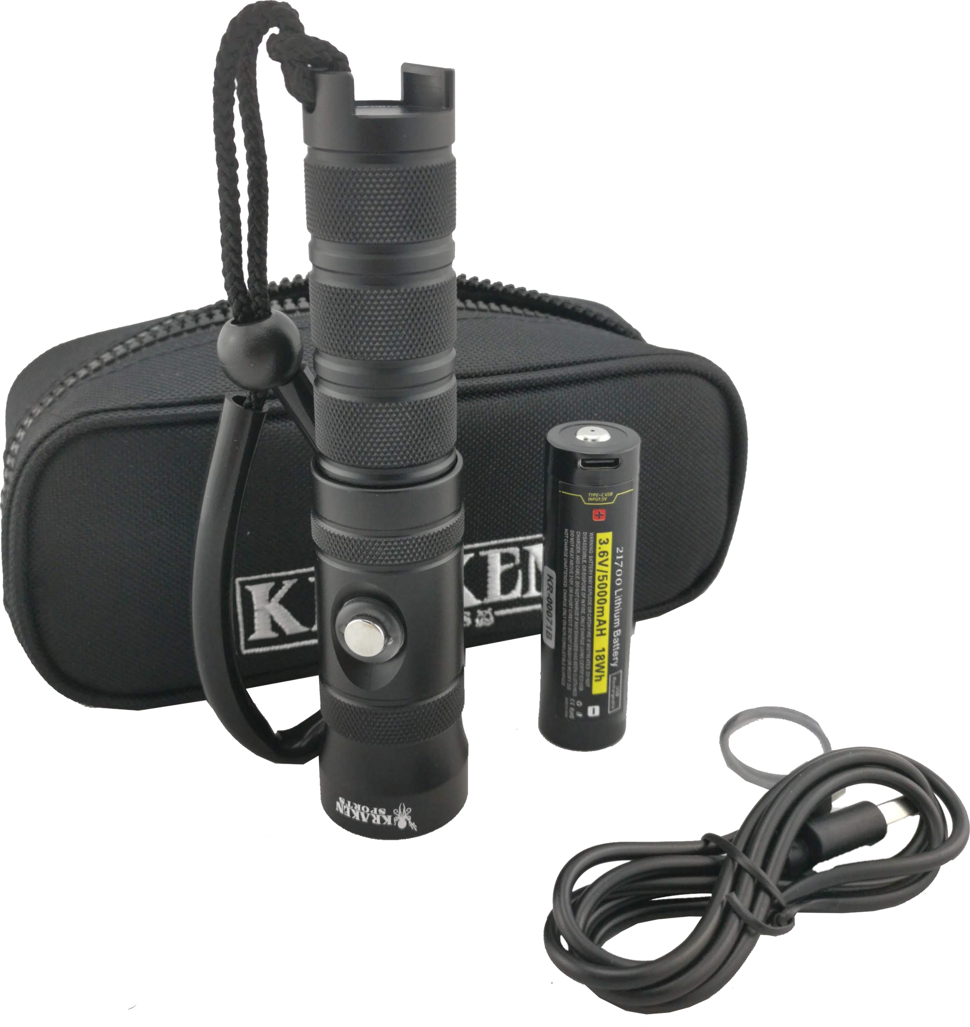 Kraken NR-1500 light with case, battery, and charger