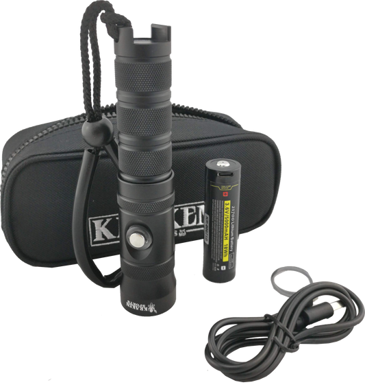 Kraken NR-1500 light with case, battery, and charger