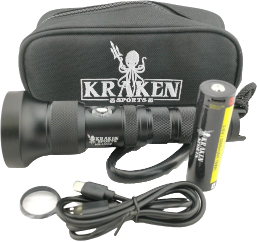 Kraken NR-1500Z light with case, battery, and charger