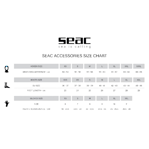 Seac Accesories Size Chart 