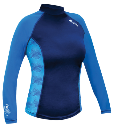 XS Scuba Women's Blue Hibiscus Rash Guard